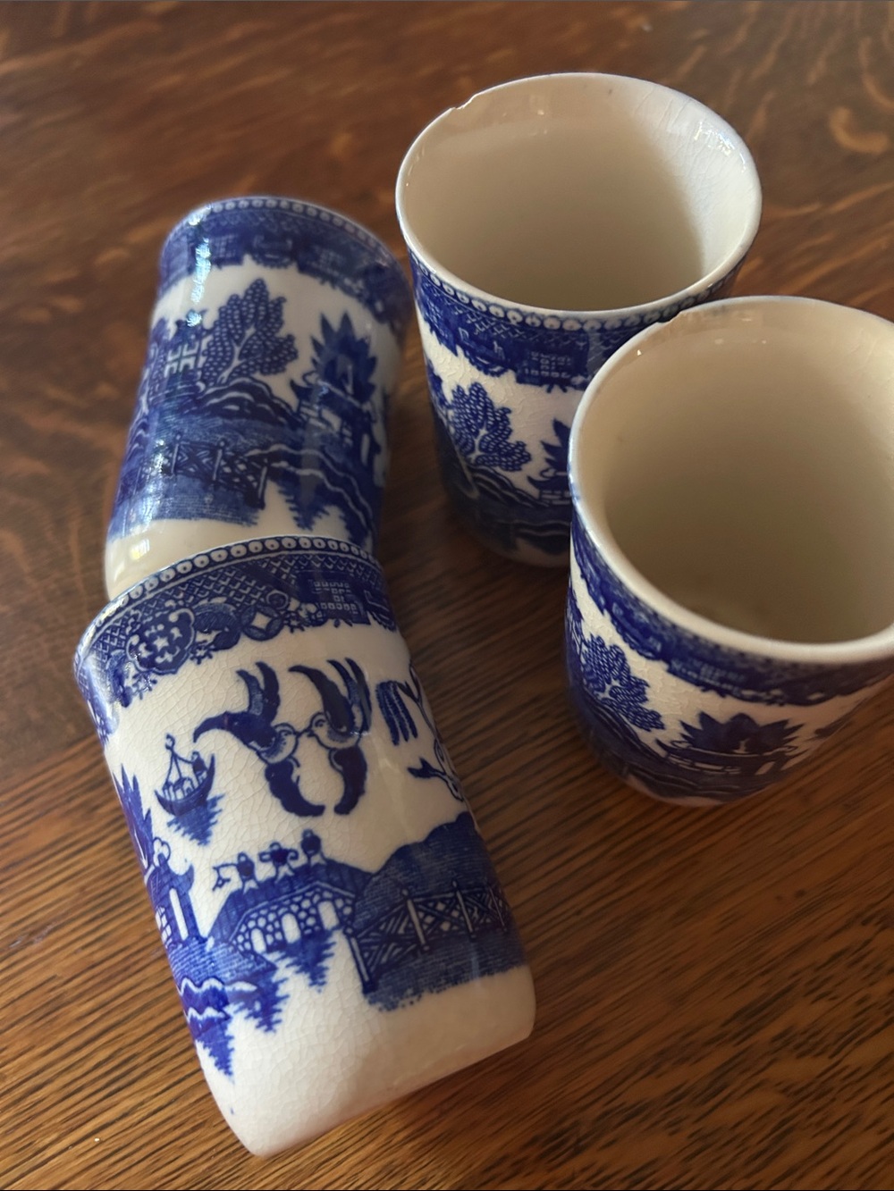 Blue Willow Ceramic Made in Japan tea mugs.